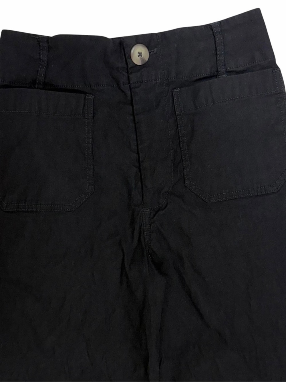 Anthropologie Maeve Colette Wide Leg Pants Womens 28 Black Linen Patch Pocket